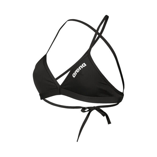 W Team Swim Top Tie Back Solid Black-White