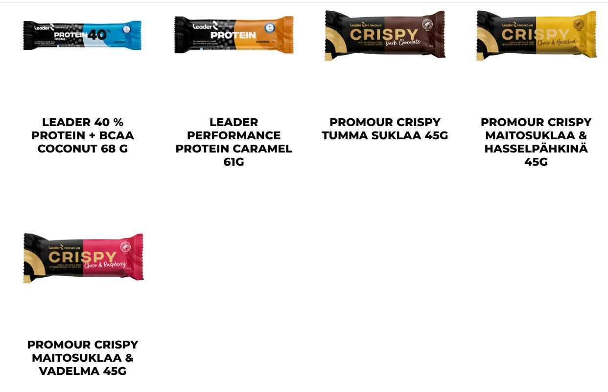Leader proteiinipatukkalajitelma 5kpl setti 10€