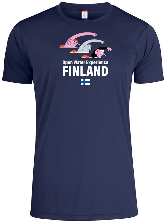 OWEF / Unisex tekninen t-paita kuvituksella, tummansininen