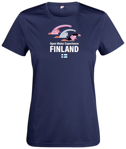 OWEF / Naisten tekninen t-paita kuvituksella, tummansininen