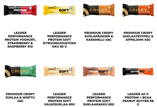 Leader proteiinipatukkalajitelma 5kpl setti 10€